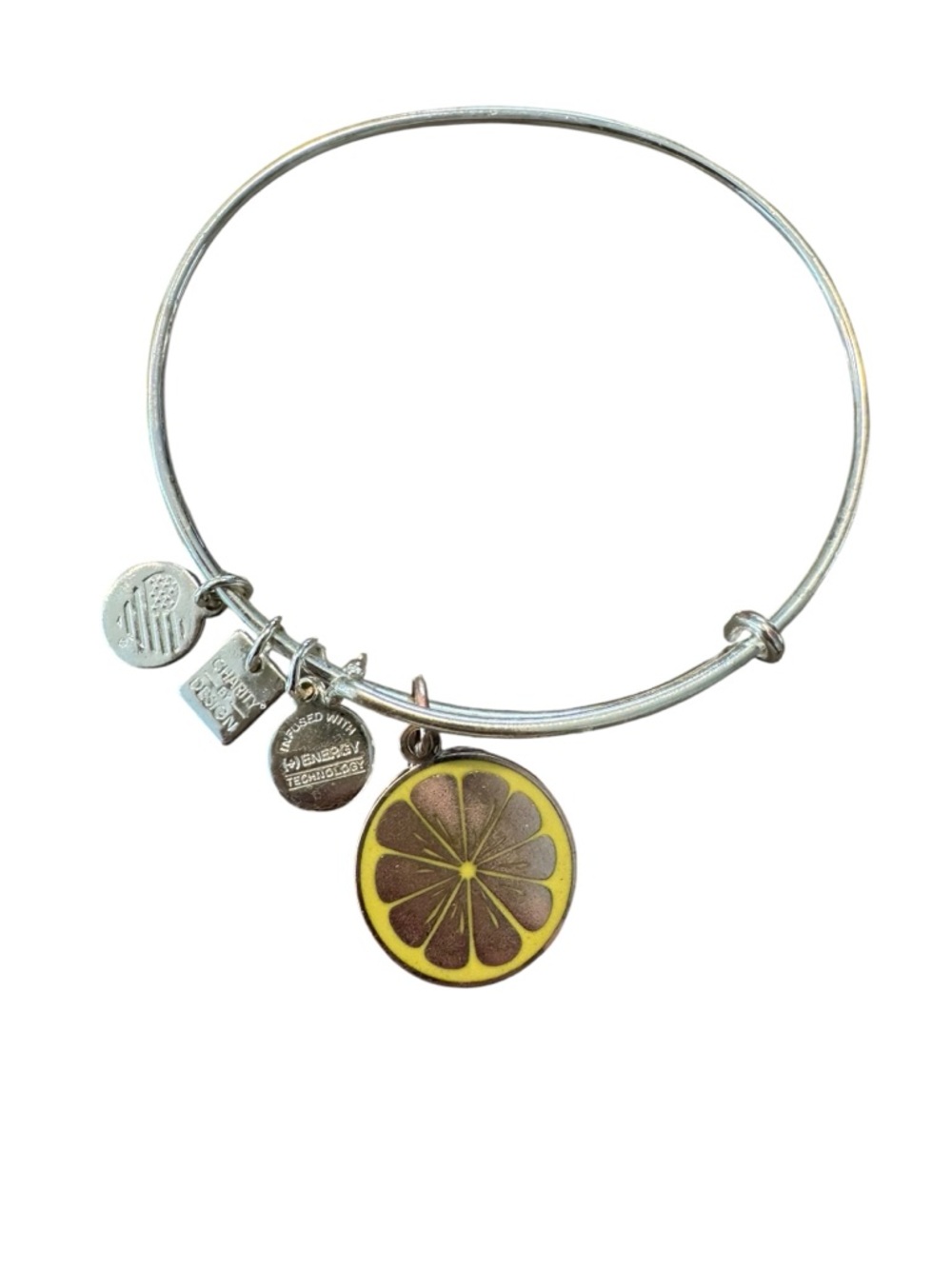Alex and Ani Silver Bangle with Yellow Lemon Slice Charm